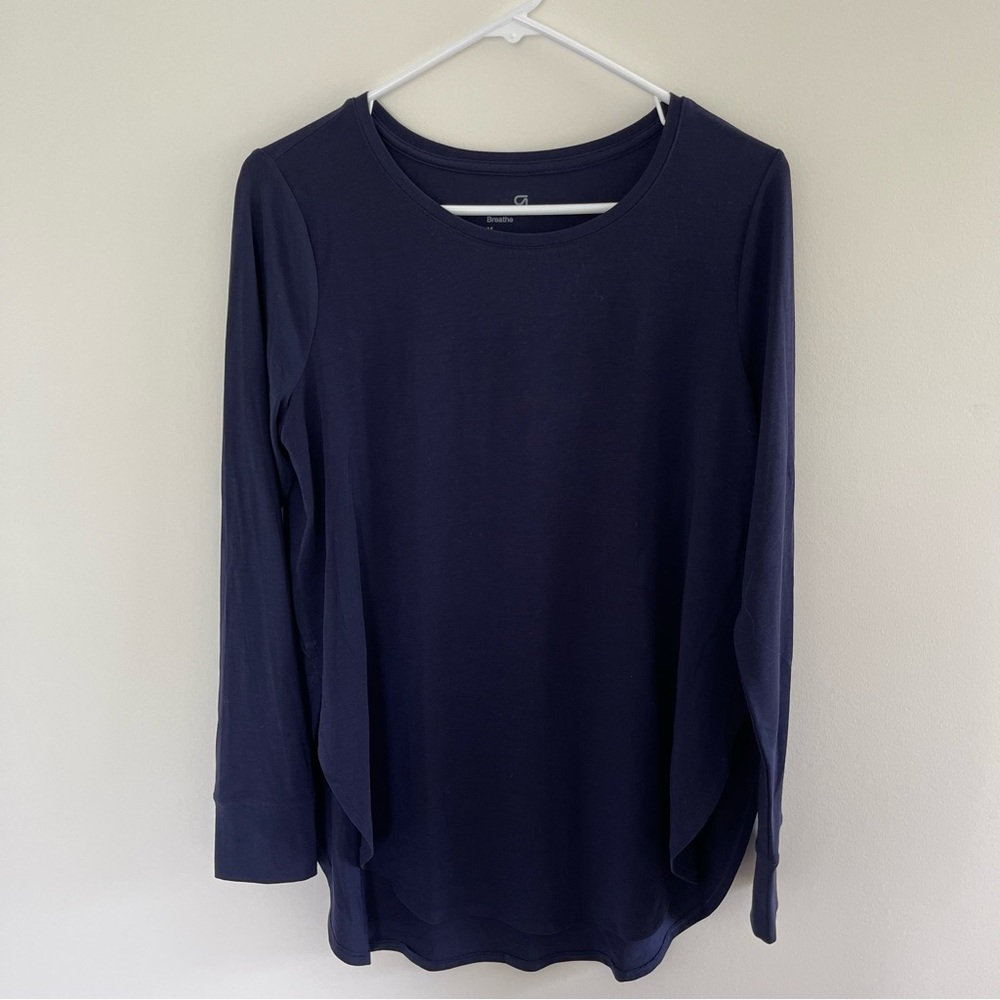 NWT GapFit Breathe Hi-Lo Tunic Top Navy Medium Longsleeve
